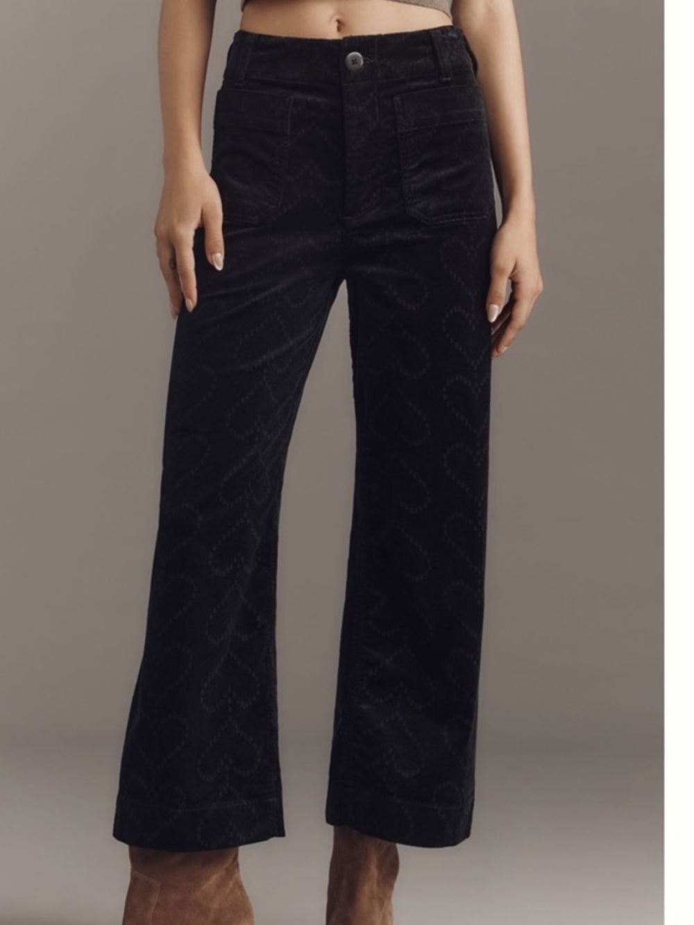 🖤 Anthropologie Colette Pants Maeve Cropped Wide Leg Corduroy New Black Heart